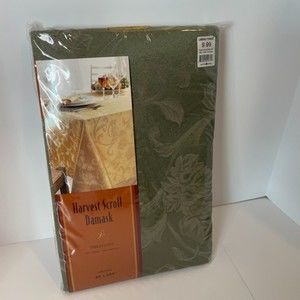 Linens-N-Things Harvest Scroll Damask Tablecloth Sage 60 x 104 New Vintage